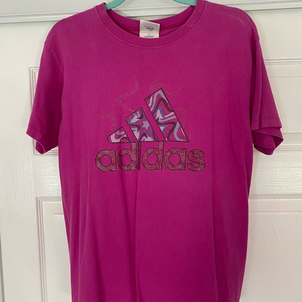 Adidas Magenta Glitter Graphic Tee